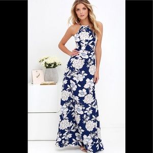 LULUS IN BLOSSOM BLUE FLORAL PRINT MAXI DRESS